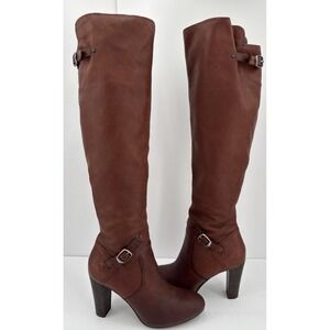 UGG OTK Knee High Hi Heel Boots Size 7 Brown Leather Tall Zip